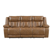 8457BRW-3PW Power Double Reclining Sofa with Center Drop-Down Cup Holders, Wireless Charger, Magazine Bag, LED and Charging Ports - 8457BRW-3PW