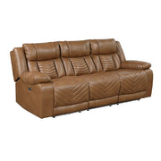 8457BRW-3PW Power Double Reclining Sofa with Center Drop-Down Cup Holders, Wireless Charger, Magazine Bag, LED and Charging Ports - 8457BRW-3PW