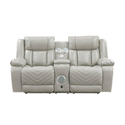 8457GRY-2PW Power Double Reclining Love Seat with Center Console, Wireless Speakers, LED and Charging Ports - 8457GRY-2PW