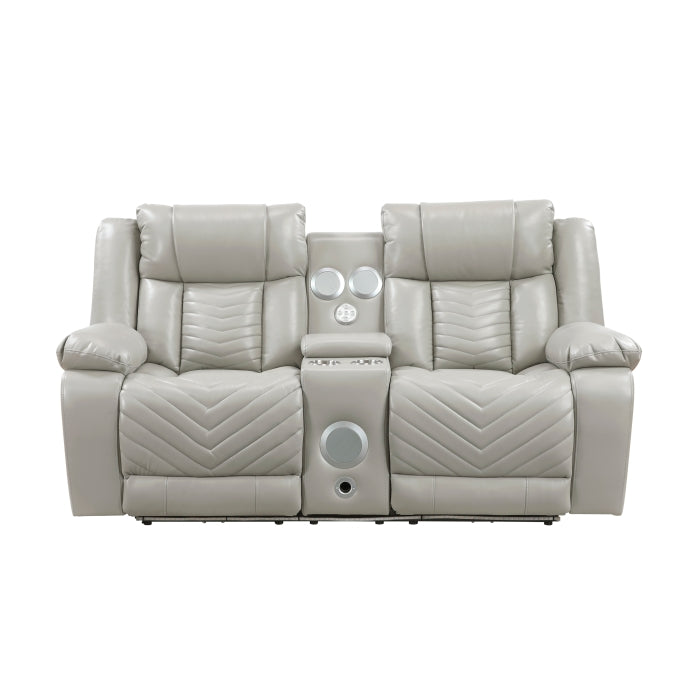 8457GRY-2PW Power Double Reclining Love Seat with Center Console, Wireless Speakers, LED and Charging Ports - 8457GRY-2PW