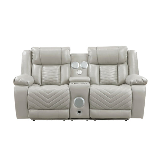 8457GRY-2PW Power Double Reclining Love Seat with Center Console, Wireless Speakers, LED and Charging Ports - 8457GRY-2PW
