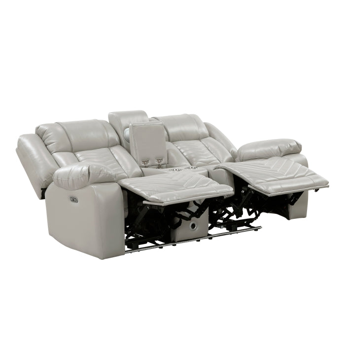 8457GRY-2PW Power Double Reclining Love Seat with Center Console, Wireless Speakers, LED and Charging Ports - 8457GRY-2PW