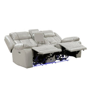 8457GRY-2PW Power Double Reclining Love Seat with Center Console, Wireless Speakers, LED and Charging Ports - 8457GRY-2PW