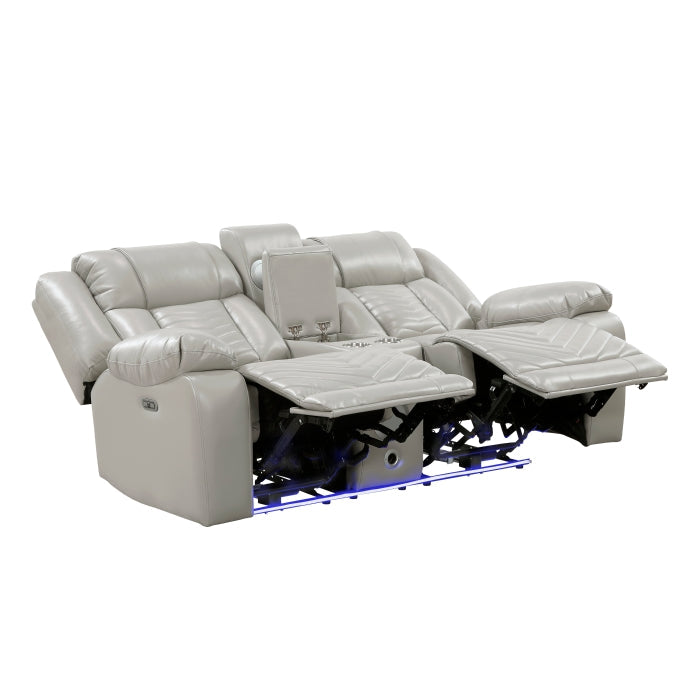 8457GRY-2PW Power Double Reclining Love Seat with Center Console, Wireless Speakers, LED and Charging Ports - 8457GRY-2PW
