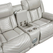 8457GRY-2PW Power Double Reclining Love Seat with Center Console, Wireless Speakers, LED and Charging Ports - 8457GRY-2PW