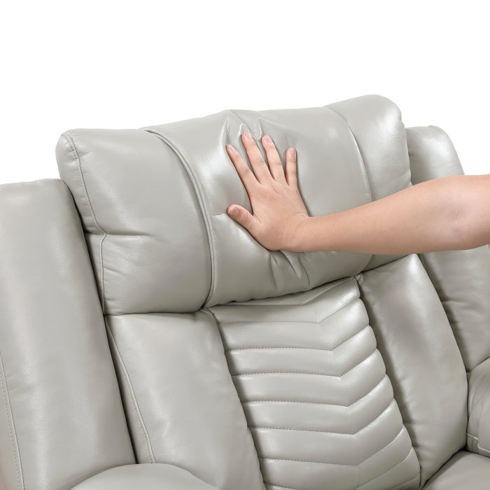 8457GRY-2PW Power Double Reclining Love Seat with Center Console, Wireless Speakers, LED and Charging Ports - 8457GRY-2PW