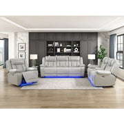 8457GRY-2PW Power Double Reclining Love Seat with Center Console, Wireless Speakers, LED and Charging Ports - 8457GRY-2PW