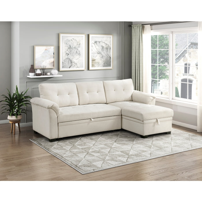 8477BEG*SC (3)2-Piece Reversible Sectional with Pull-out Bed, Reversible Chaise and Hidden Storage - 8477BEG*SC