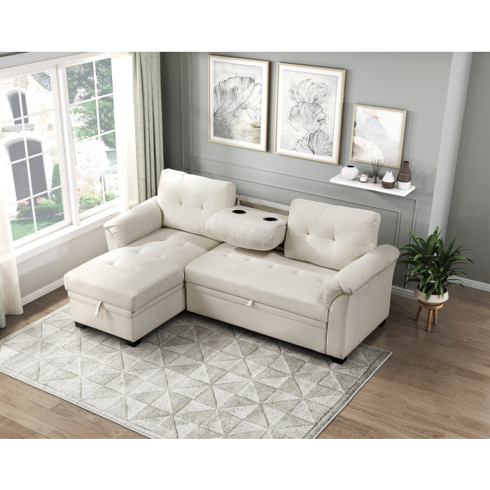 8477BEG*SC (3)2-Piece Reversible Sectional with Pull-out Bed, Reversible Chaise and Hidden Storage - 8477BEG*SC