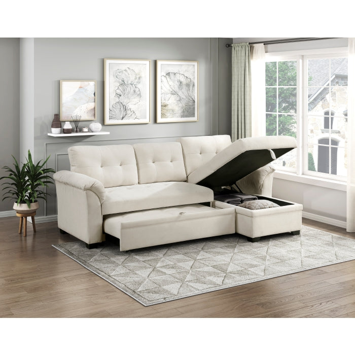 8477BEG*SC (3)2-Piece Reversible Sectional with Pull-out Bed, Reversible Chaise and Hidden Storage - 8477BEG*SC