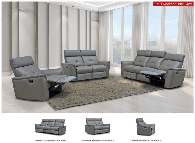 8501 Dark Grey Manual Recliner Set - DMV FurnitureLiving Room Set