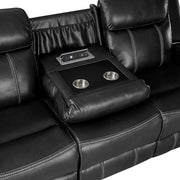 8516BK-3 Double Reclining Sofa with Center Drop-Down Cup Holders,Storage Pouch, Receptacles and USB Ports - 8516BK-3