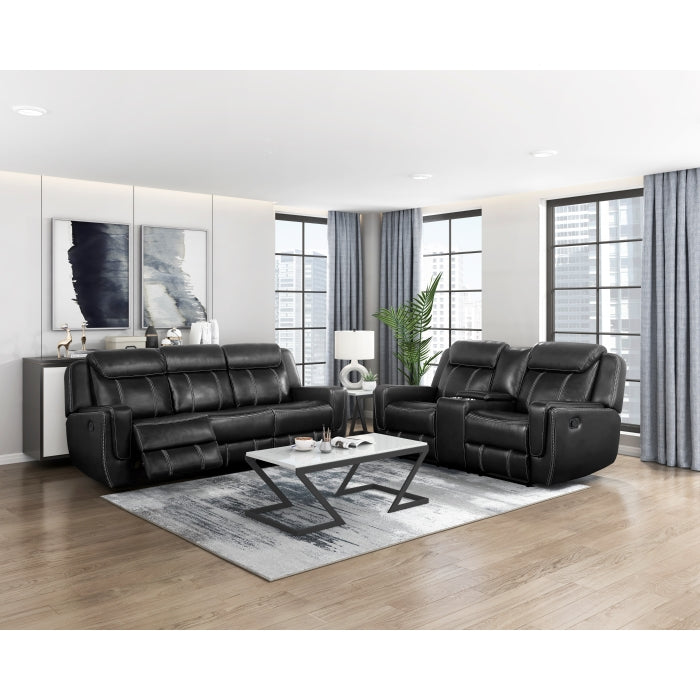 8516BK-3 Double Reclining Sofa with Center Drop-Down Cup Holders,Storage Pouch, Receptacles and USB Ports - 8516BK-3