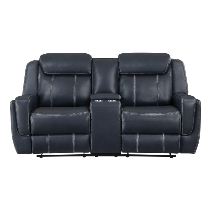 8516BU-2 Double Reclining Love Seat with Center Console, Receptacles and USB Ports - 8516BU-2