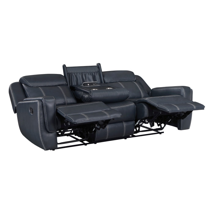 8516BU-3 Double Reclining Sofa with Center Drop-Down Cup Holders,Storage Pouch, Receptacles and USB Ports - 8516BU-3