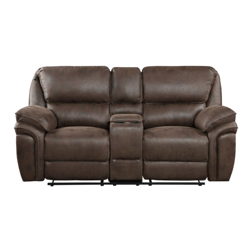 8517BRW-2 Double Reclining Love Seat with Center Console - 8517BRW-2