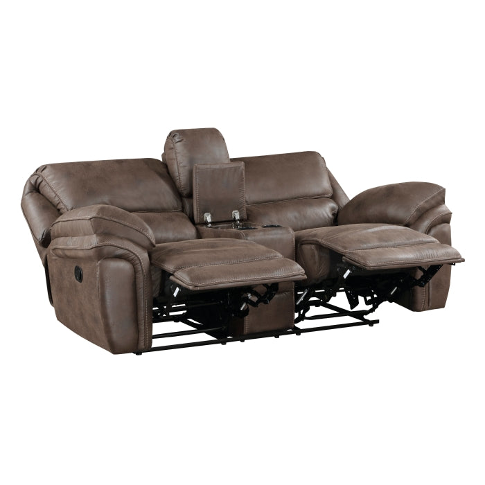 8517BRW-2 Double Reclining Love Seat with Center Console - 8517BRW-2