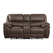 8517BRW-2PW Power Double Reclining Love Seat with Center Console - 8517BRW-2PW