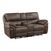 8517BRW-2PW Power Double Reclining Love Seat with Center Console - 8517BRW-2PW