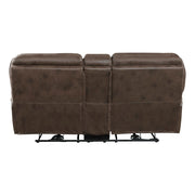 8517BRW-2PW Power Double Reclining Love Seat with Center Console - 8517BRW-2PW