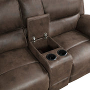 8517BRW-2PW Power Double Reclining Love Seat with Center Console - 8517BRW-2PW