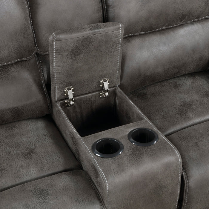 8517GRY-2PW Power Double Reclining Love Seat with Center Console - 8517GRY-2PW