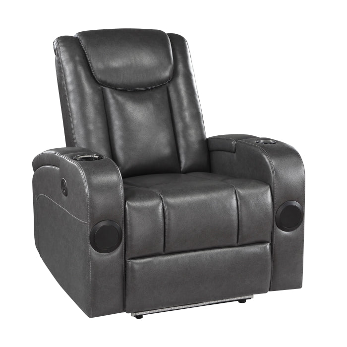 8522GRY-1PW Power Reclining Chair with Wireless Charger, Cooling Cup-Holder, Storage Arms, Wireless Speakers, LED Light and USB port - 8522GRY-1PW