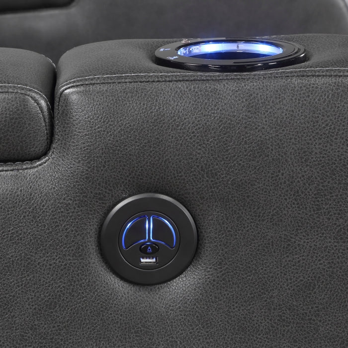 8522GRY-1PW Power Reclining Chair with Wireless Charger, Cooling Cup-Holder, Storage Arms, Wireless Speakers, LED Light and USB port - 8522GRY-1PW