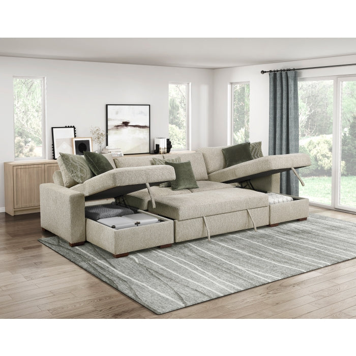 8548*42VC2ACLA (4)3-Piece Sectional with Reversible Chaises, Pull-out Bed and Hidden Storage, Click Motion Back - 8548*42VC2ACLA