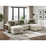 8548*4VC15ACLA2 (4)3-Piece Sectional with Two Reversible Chaises, Pull-out Bed, Hidden Storage, Click Motion Back and Two Arms with Shelves and Charging Ports - 8548*4VC15ACLA2