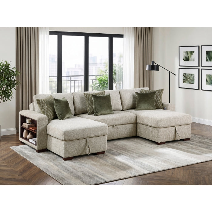 8548*4VC15ACLA2 (4)3-Piece Sectional with Two Reversible Chaises, Pull-out Bed, Hidden Storage, Click Motion Back and Two Arms with Shelves and Charging Ports - 8548*4VC15ACLA2