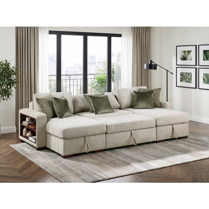 8548*4VC15ACLA2 (4)3-Piece Sectional with Two Reversible Chaises, Pull-out Bed, Hidden Storage, Click Motion Back and Two Arms with Shelves and Charging Ports - 8548*4VC15ACLA2