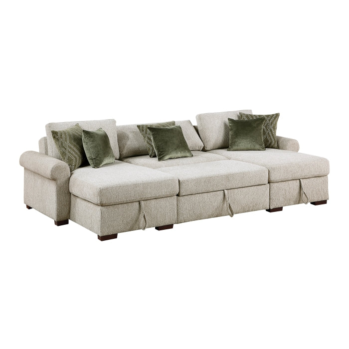 8548*4VC15ACLA4 (4)3-Piece Sectional with Two Reversible Chaises, Pull-out Bed, Hidden Storage, Click Motion Back and Two Roll Arms - 8548*4VC15ACLA4