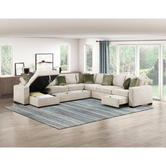8548*6SCACCLA (6)5-Piece Sectional with Reversible Chaise, Pull-out Bed, Hidden Storage and Click Motion Back - 8548*6SCACCLA