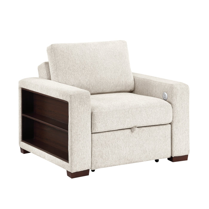 8548BE-2ACCLA2* (2)Convertible Chair with Pull-out Bed, Click Motion Back, Two Arms with Shelves and Charging Ports - 8548BE-2ACCLA2*