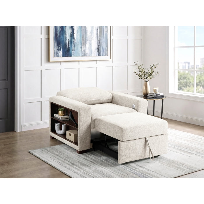 8548BE-2ACCLA2* (2)Convertible Chair with Pull-out Bed, Click Motion Back, Two Arms with Shelves and Charging Ports - 8548BE-2ACCLA2*