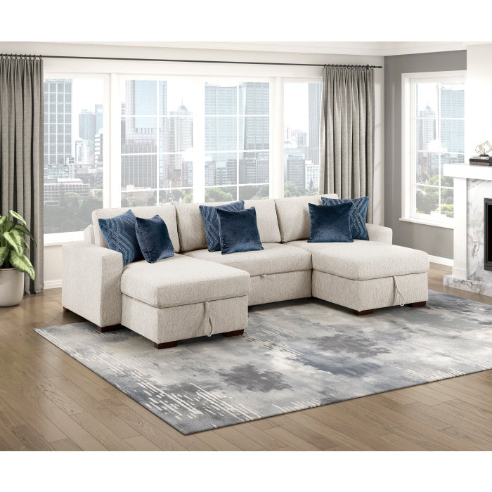 8548BE*4VC15ACLA (4)3-Piece Sectional with Two Reversible Chaises, Pull-out Bed, Hidden Storage, Click Motion Back and Two Track Arms - 8548BE*4VC15ACLA