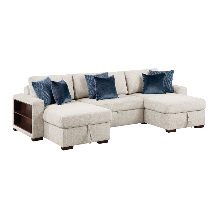 8548BE*4VC15ACLA2 (4)3-Piece Sectional with Two Reversible Chaises, Pull-out Bed, Hidden Storage, Click Motion Back and Two Arms with Shelves and Charging Ports - 8548BE*4VC15ACLA2