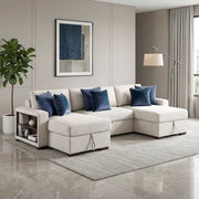 8548BE*4VC15ACLA2 (4)3-Piece Sectional with Two Reversible Chaises, Pull-out Bed, Hidden Storage, Click Motion Back and Two Arms with Shelves and Charging Ports - 8548BE*4VC15ACLA2