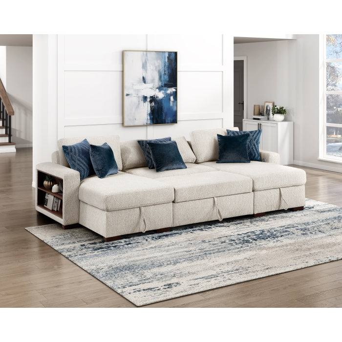 8548BE*4VC15ACLA2 (4)3-Piece Sectional with Two Reversible Chaises, Pull-out Bed, Hidden Storage, Click Motion Back and Two Arms with Shelves and Charging Ports - 8548BE*4VC15ACLA2