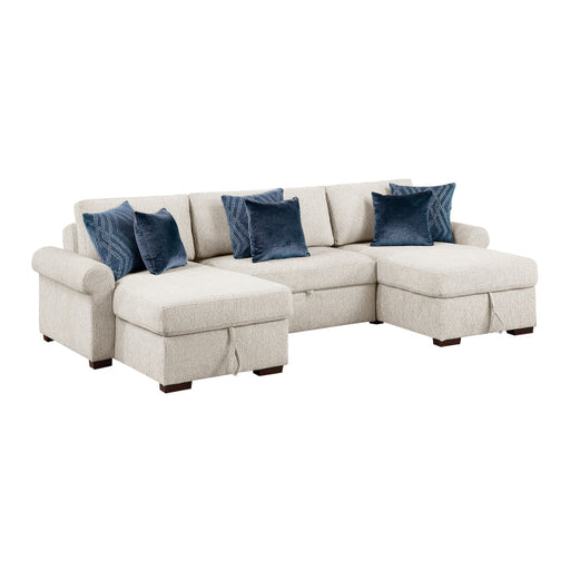 8548BE*4VC15ACLA4 (4)3-Piece Sectional with Two Reversible Chaises, Pull-out Bed, Hidden Storage, Click Motion Back and Two Roll Arms - 8548BE*4VC15ACLA4