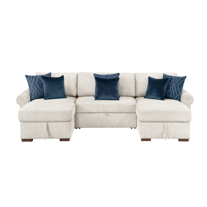 8548BE*4VC15ACLA4 (4)3-Piece Sectional with Two Reversible Chaises, Pull-out Bed, Hidden Storage, Click Motion Back and Two Roll Arms - 8548BE*4VC15ACLA4