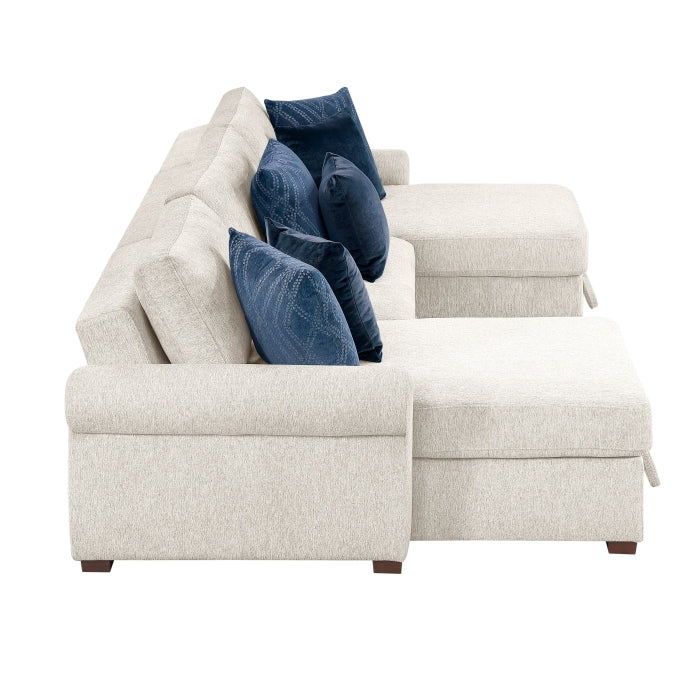 8548BE*4VC15ACLA4 (4)3-Piece Sectional with Two Reversible Chaises, Pull-out Bed, Hidden Storage, Click Motion Back and Two Roll Arms - 8548BE*4VC15ACLA4