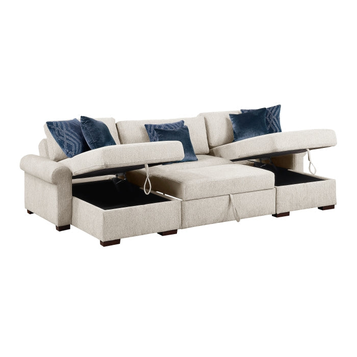 8548BE*4VC15ACLA4 (4)3-Piece Sectional with Two Reversible Chaises, Pull-out Bed, Hidden Storage, Click Motion Back and Two Roll Arms - 8548BE*4VC15ACLA4