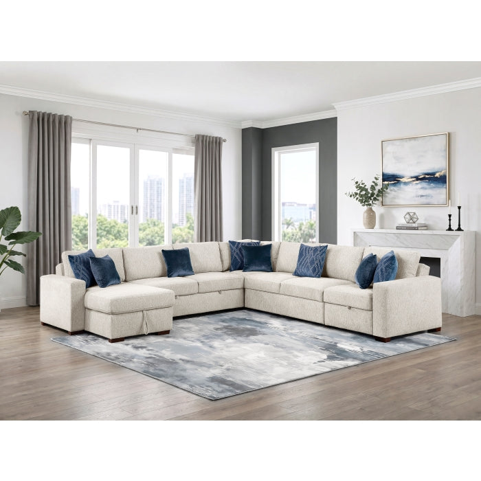 8548BE*6SCACCLA (6)5-Piece Sectional with Reversible Chaise, Pull-out Bed, Hidden Storage and Click Motion Back - 8548BE*6SCACCLA