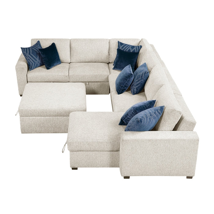 8548BE*6VC2ACR2ACLAOT (6)5-Piece Sectional with Reversible Chaise, Pull-out Bed, Hidden Storage and Ottoman - 8548BE*6VC2ACR2ACLAOT