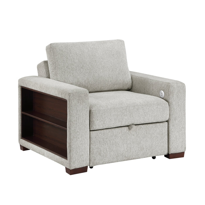 8548GY-2ACCLA2* Convertible Chair with Pull-out Bed, Click Motion Back, Two Arms with Shelves and Charging Ports - 8548GY-2ACCLA2*