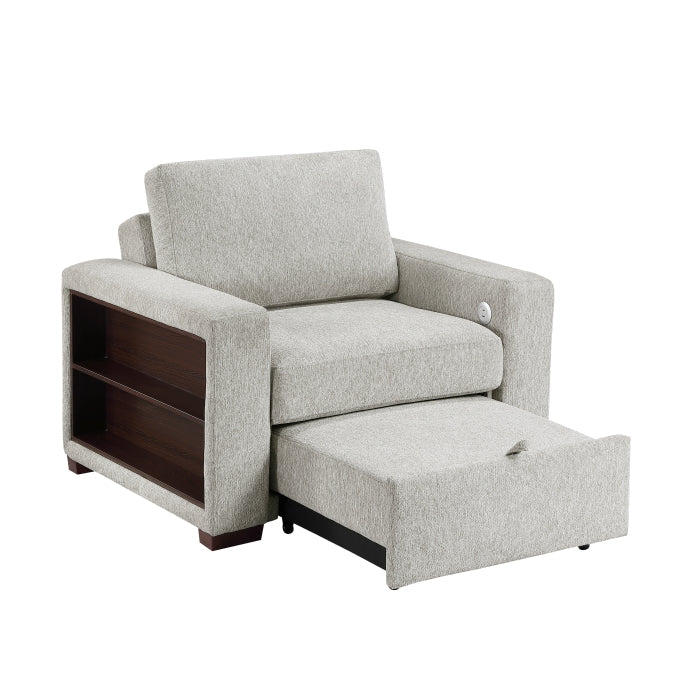 8548GY-2ACCLA2* Convertible Chair with Pull-out Bed, Click Motion Back, Two Arms with Shelves and Charging Ports - 8548GY-2ACCLA2*