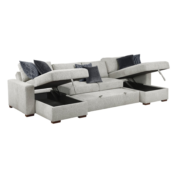 8548GY*42VC2ACLA 3-Piece Sectional with Reversible Chaises, Pull-out Bed and Hidden Storage, Click Motion Back - 8548GY*42VC2ACLA