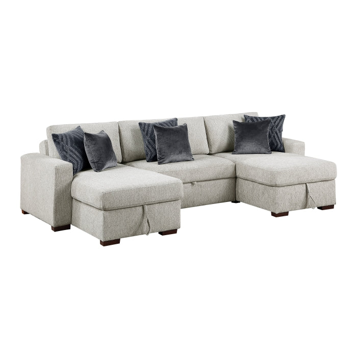 8548GY*4VC15ACLA (4)3-Piece Sectional with Two Reversible Chaises, Pull-out Bed, Hidden Storage, Click Motion Back and Two Track Arms - 8548GY*4VC15ACLA